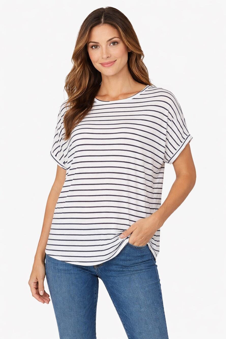 Buffalo David Bitton Striped Tee Women L White Navy NWT